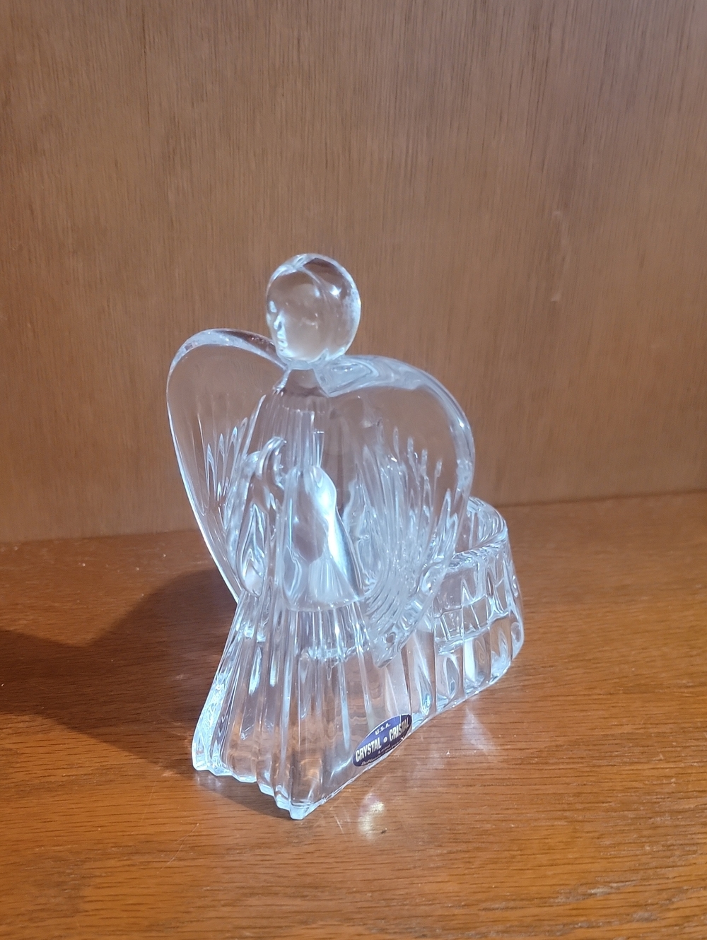 Vtg. Heavy Clear DePlomb Crystal Angel Votive Tealight Candle Holder- USA